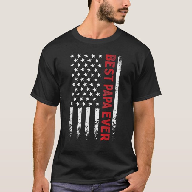 Camiseta Father s Day Best Papa Ever with US American Flag  (Frente)