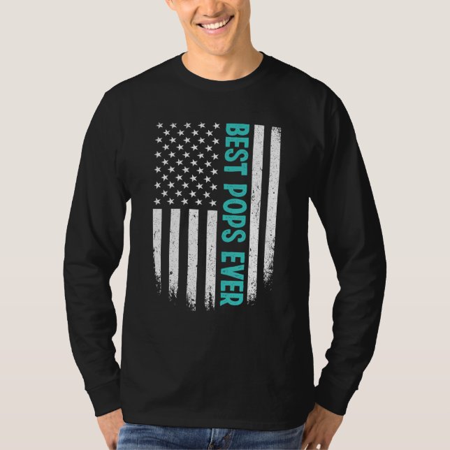 Camiseta Father s Day Best Pops Ever US American Flag 4th o (Frente)