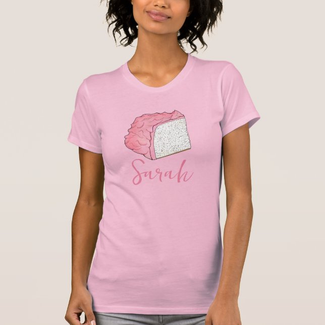 Camiseta Fatia de Bolo de Comida Anjo Rosa Personalizada (Frente)