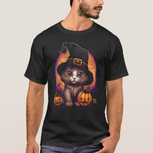 Camiseta Fatia de Halloween Gato Bruxa Fantasia Kitty Engra