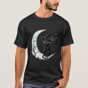 Camiseta Fatia de Lua Fantasia de Halloween Gato Preto Fême
