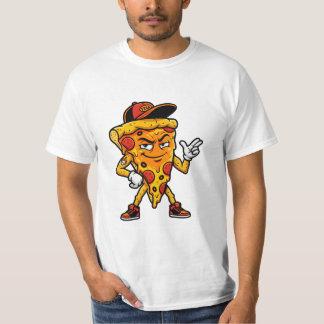 Camiseta Fatia de Pizza de Desenho Animado Legal com Boné e