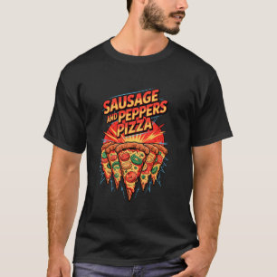 Camiseta Fatia de Pizza de Linguiça e Pimentão Vintage anos