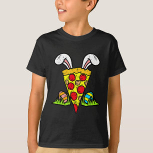 Camiseta fatia de pizza de Páscoa orelhas de coelho lanche