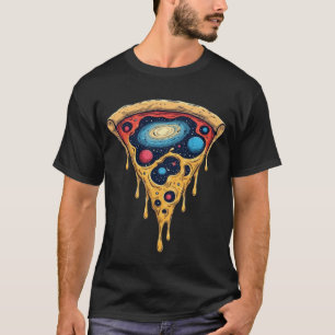 Camiseta Fatia de Pizza Espaço Cósmico Galáxia Planetas Grá