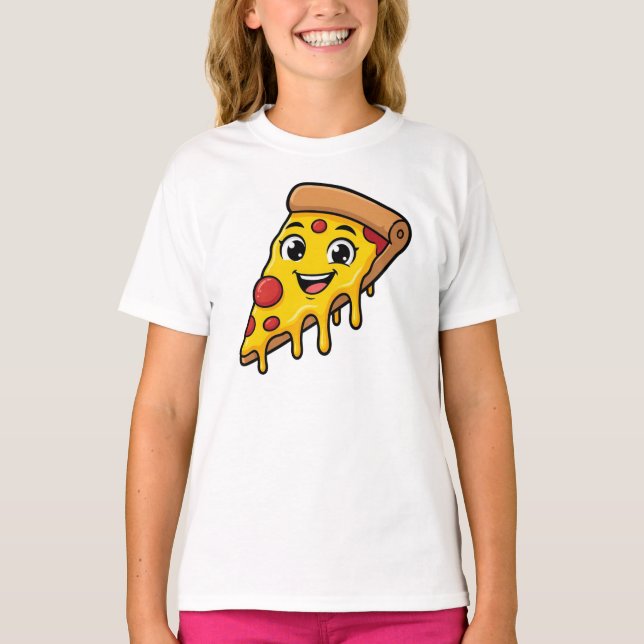 Camiseta Fatia de Pizza Feliz e Divertida com Queijo Elásti (Frente)