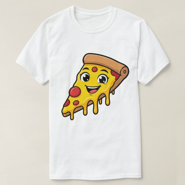 Camiseta Fatia de Pizza Feliz e Divertida com Queijo Elásti (Frente do Design)