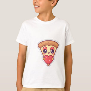 Camiseta Fatia de Pizza Kawaii Cute Segurando um Coração