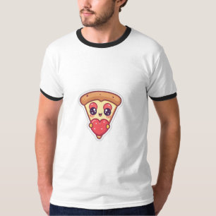 Camiseta Fatia de Pizza Kawaii Cute Segurando um Coração