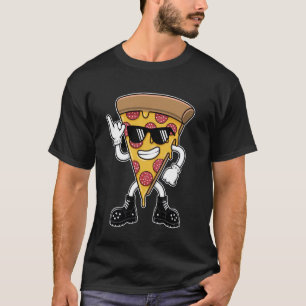 Camiseta Fatia de Pizza Rebelde Com Gesto de Rock-On