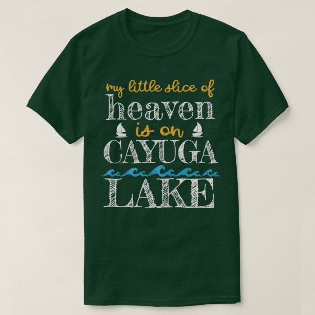 Camiseta Fatia Do Lago Cayuga Dos Lagos Dedos Pesados Barco (Frente do Design)