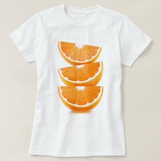 Camiseta Fatias de laranja numa pilha (Frente do Design)