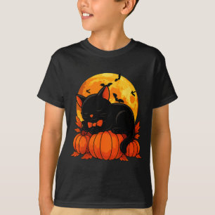 Camiseta Fato de Abóbora de Halloween de Gato Preto Retro P