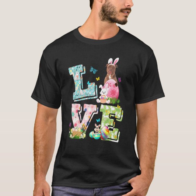 Camiseta Fato de Amor de Páscoa Pitbull Cão Cachorro (Frente)
