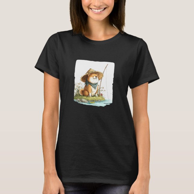 Camiseta Fato de Cão Shiba Inu Japonês com Visual de Pesca (Frente)