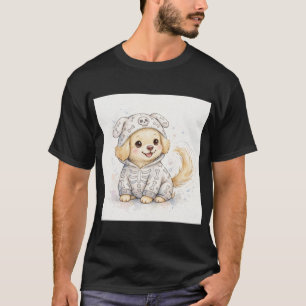 Camiseta Fato de Esqueleto de Cachorrinho Dourado Halloween