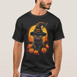 Camiseta Fato de Gata Bruxa de Halloween Engraçado Sinistro