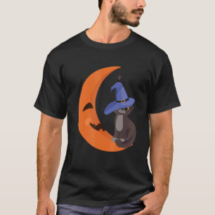 Camiseta Fato de Gato Assustador de Halloween Lua de Abóbor