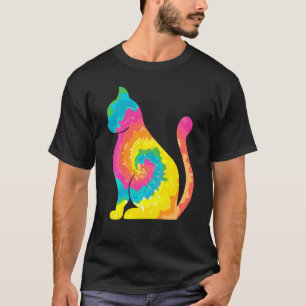 Camiseta Fato de Gato Tie Dye Arco-íris Hippie Temático