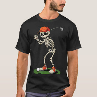 Camiseta Fato de Golfe Esqueleto de Halloween Engraçado par