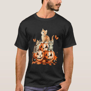 Camiseta Fato de Halloween de Gata Preta Retro com Abóbora 