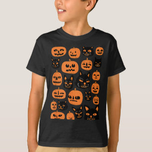 Camiseta Fato de Halloween de Gato Preto Abóbora Vintage Re