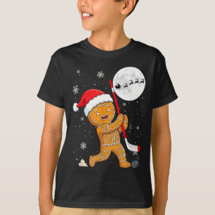 Camiseta Fato de Natal de pão de gengibre jogando hóquei