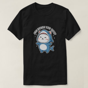 Camiseta Fato de Tubarão de Gatinho Fofo "Maxilar Pronto Pa