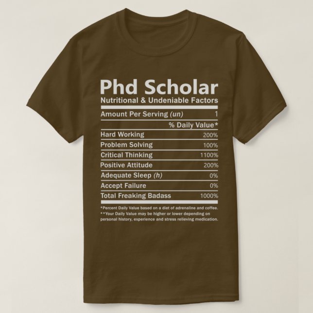 Camiseta Fatores Nutricionais e Inegáveis do Scholar do Phd (Frente do Design)