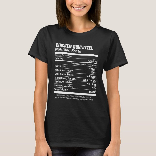 Camiseta Fatos de Nutrição de Chicken Schnitzel (Frente)