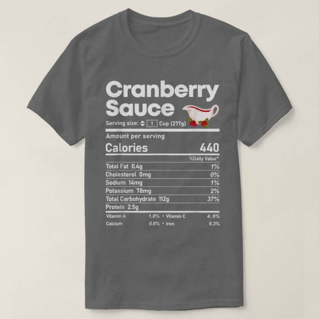 Camiseta Fatos de Nutrição de Molho de Cranberry Ação de Gr (Frente do Design)