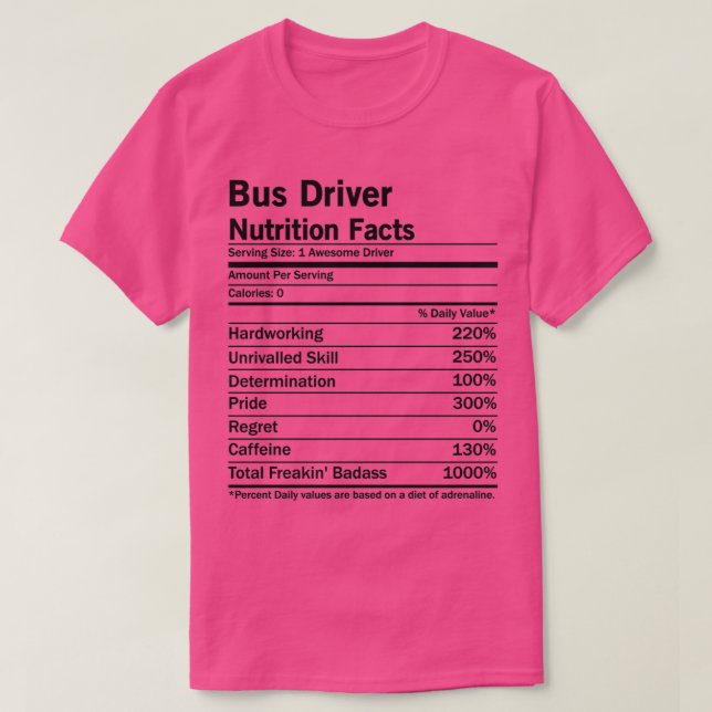 Camiseta Fatos de Nutrição do Driver de Barramento (Frente do Design)