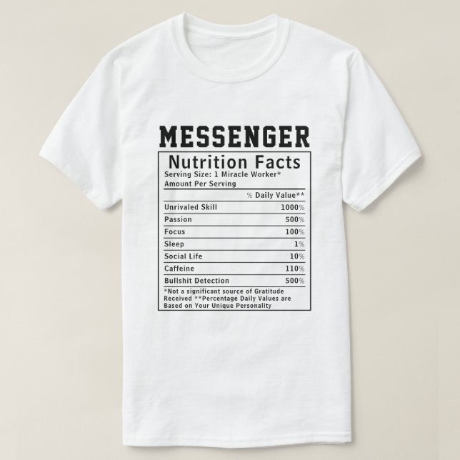 Camiseta Fatos de Nutrição do Messenger Engraçado Funcionar (Frente do Design)