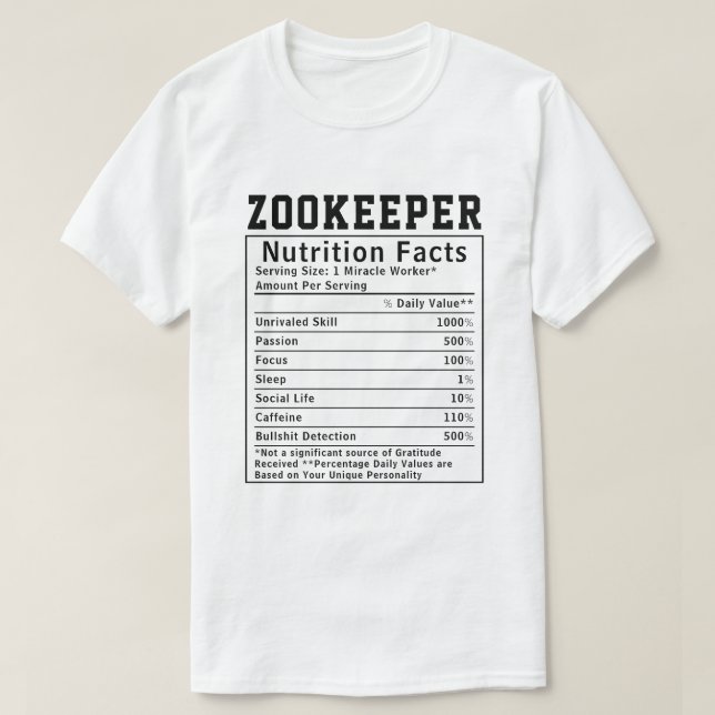 Camiseta Fatos de Nutrição do Zookeeper Engraçado Funcionar (Frente do Design)
