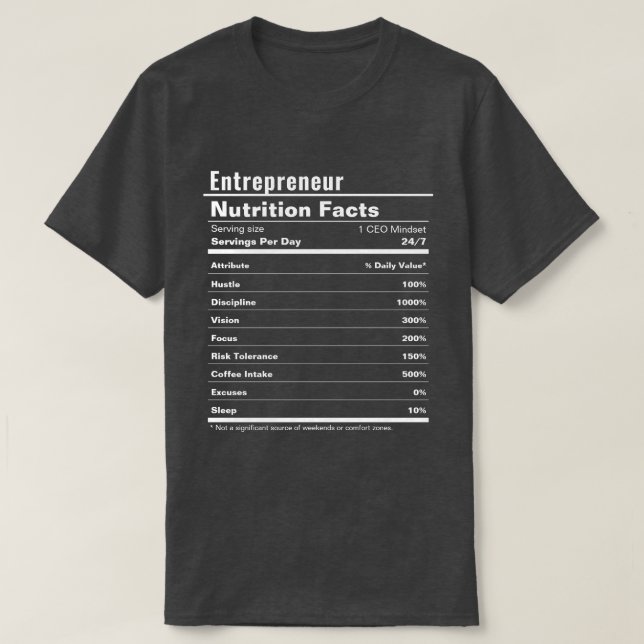 Camiseta Fatos de Nutrição Engraçado pelo Empreendedor (Frente do Design)