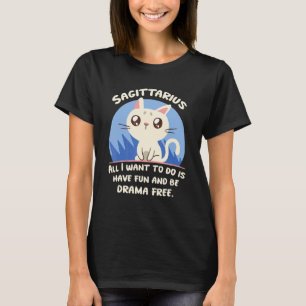 Camiseta Fatos de Sagitário Gato Drama Astrologia Aniversár