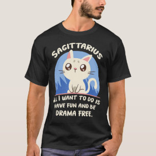 Camiseta Fatos de Sagitário Gato Drama Astrologia Aniversár