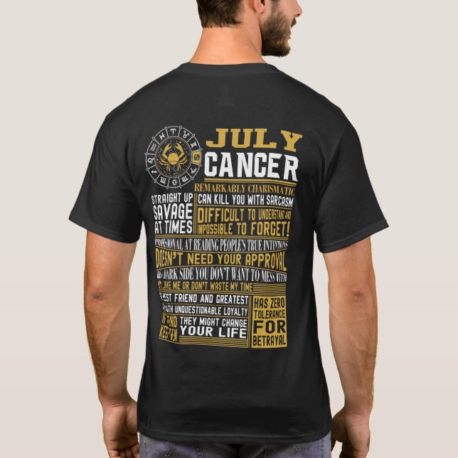 Camiseta Fatos do cancer do nascer em julho (Verso)