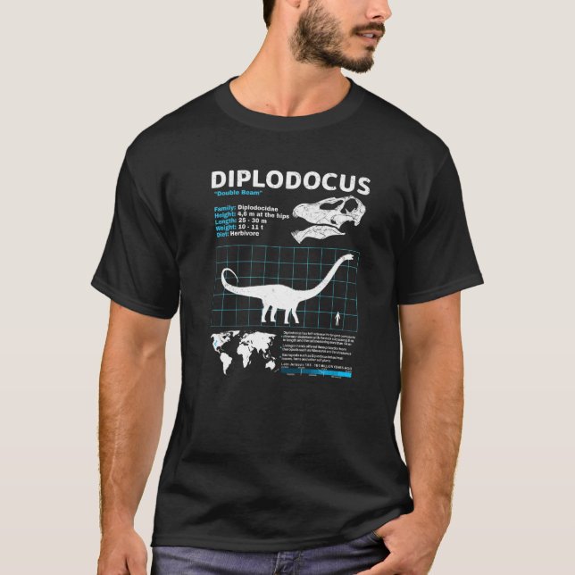 Camiseta Fatos do Dinossauro da Folha de Fatos do Diplodocu (Frente)