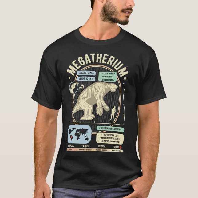 Camiseta Fatos do Dinossauro - Megatherium Giant Sloth Scie (Frente)