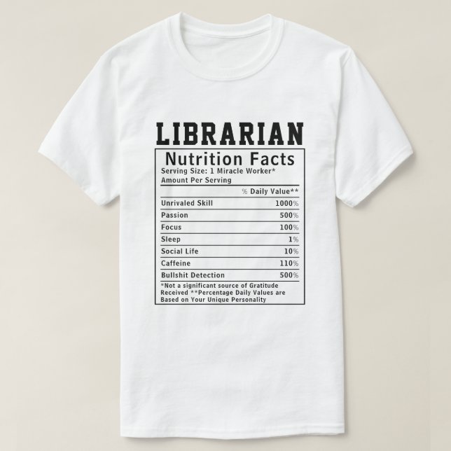 Camiseta Fatos Nutricionais Bibliotecários Engraçados Funci (Frente do Design)