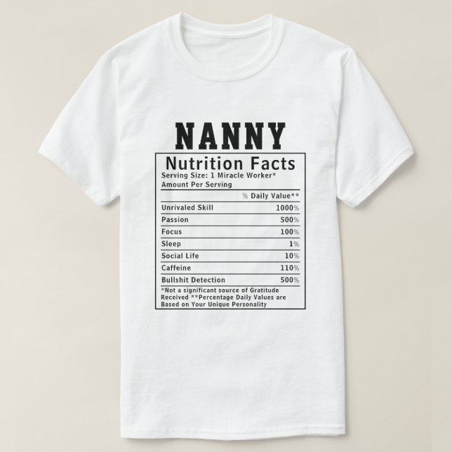 Camiseta Fatos Nutricionais da Babá Engraçada Presente para (Frente do Design)