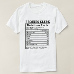 Camiseta Fatos Nutricionais do Funcionário de Registros Eng