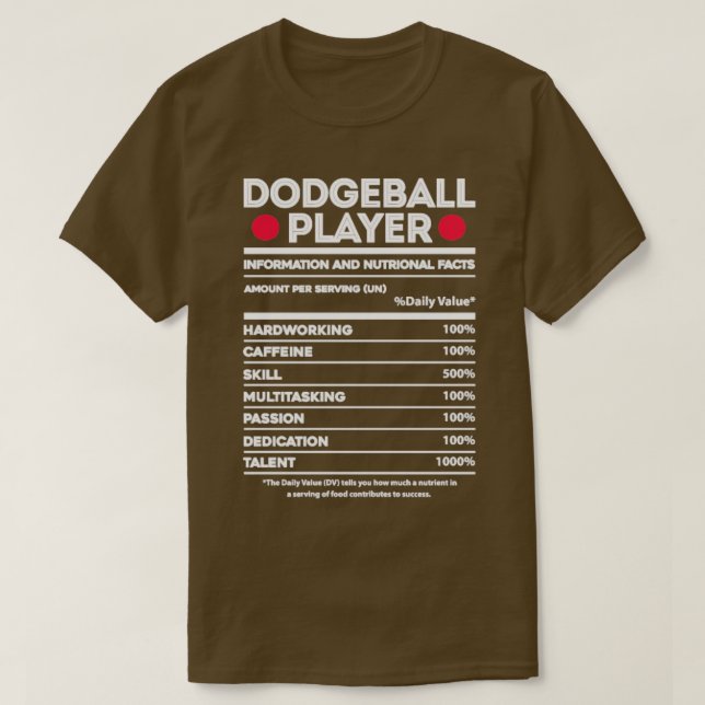 Camiseta Fatos Nutricionais do Jogador de Dodgeball (Frente do Design)