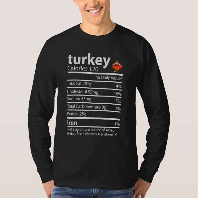 Camiseta Fatos Nutricionais do Peru Comida de Ação de Graça (Frente)