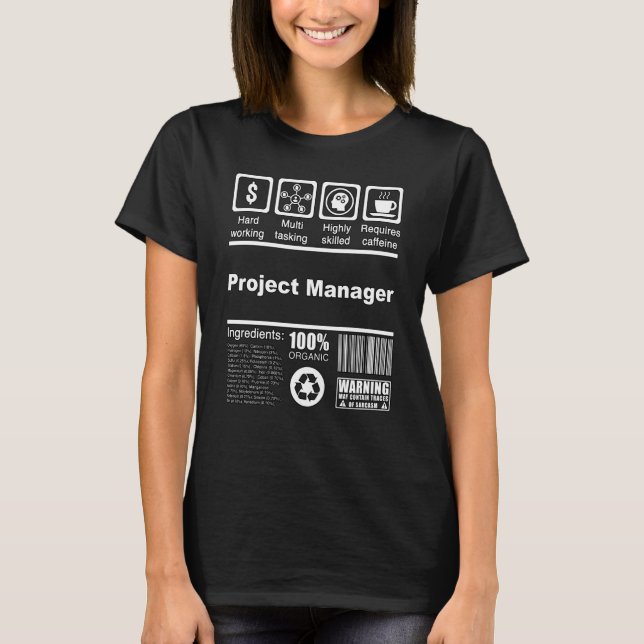 Camiseta Fatos Nutricionais Do Project Manager Para Gerente (Frente)
