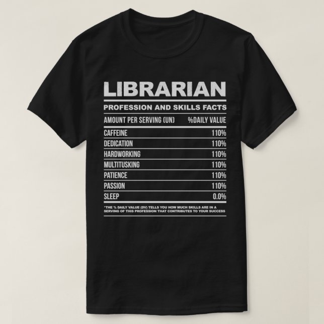 Camiseta Fatos Nutricionais Engraçados Bibliotecários (Frente do Design)