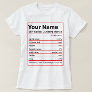 Camiseta Fatos Nutricionais Nome Personalizado - Mulheres P