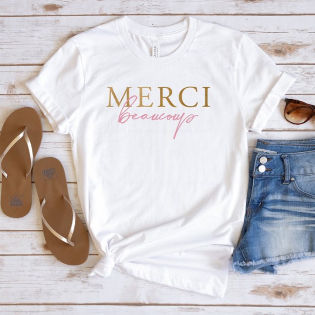 Camiseta Faux Gold Rosa Merci Beaucoup Francesa (Criador carregado)