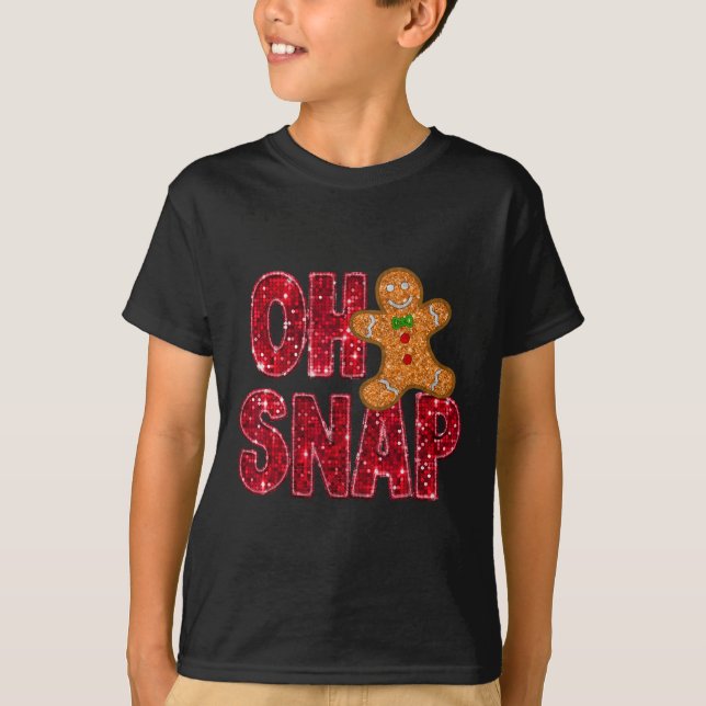 Camiseta Faux Sequins Oh Snap Christmas Gingercake Family (Frente)